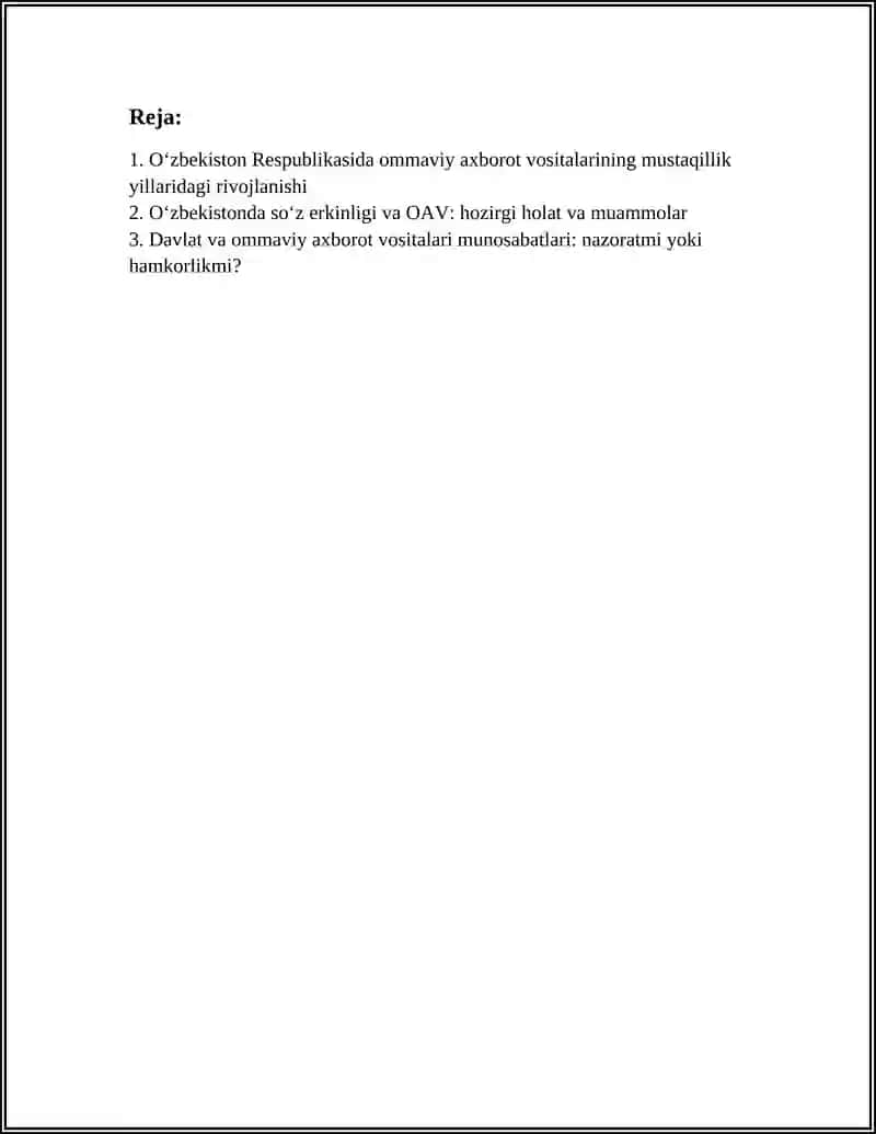 O‘zbekiston Respublikasida Ommaviy Axborot Vositalari Faoliyati Mavzusida Esse Yozish 3