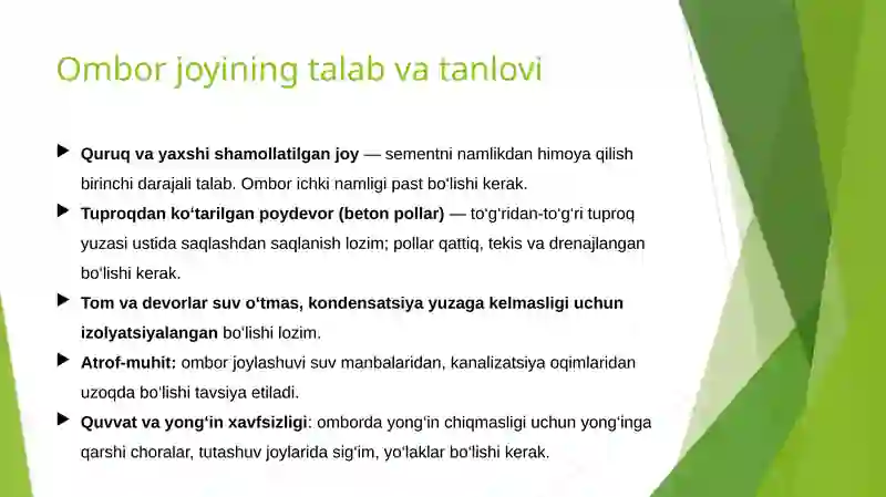 Sement va to'ldiruvchilarni omborlarga joylash 3