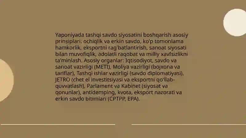 Yaponiyada tashqi iqtisodiy faoliyatni boshqarish va tartibga solishni tashkil etish 3