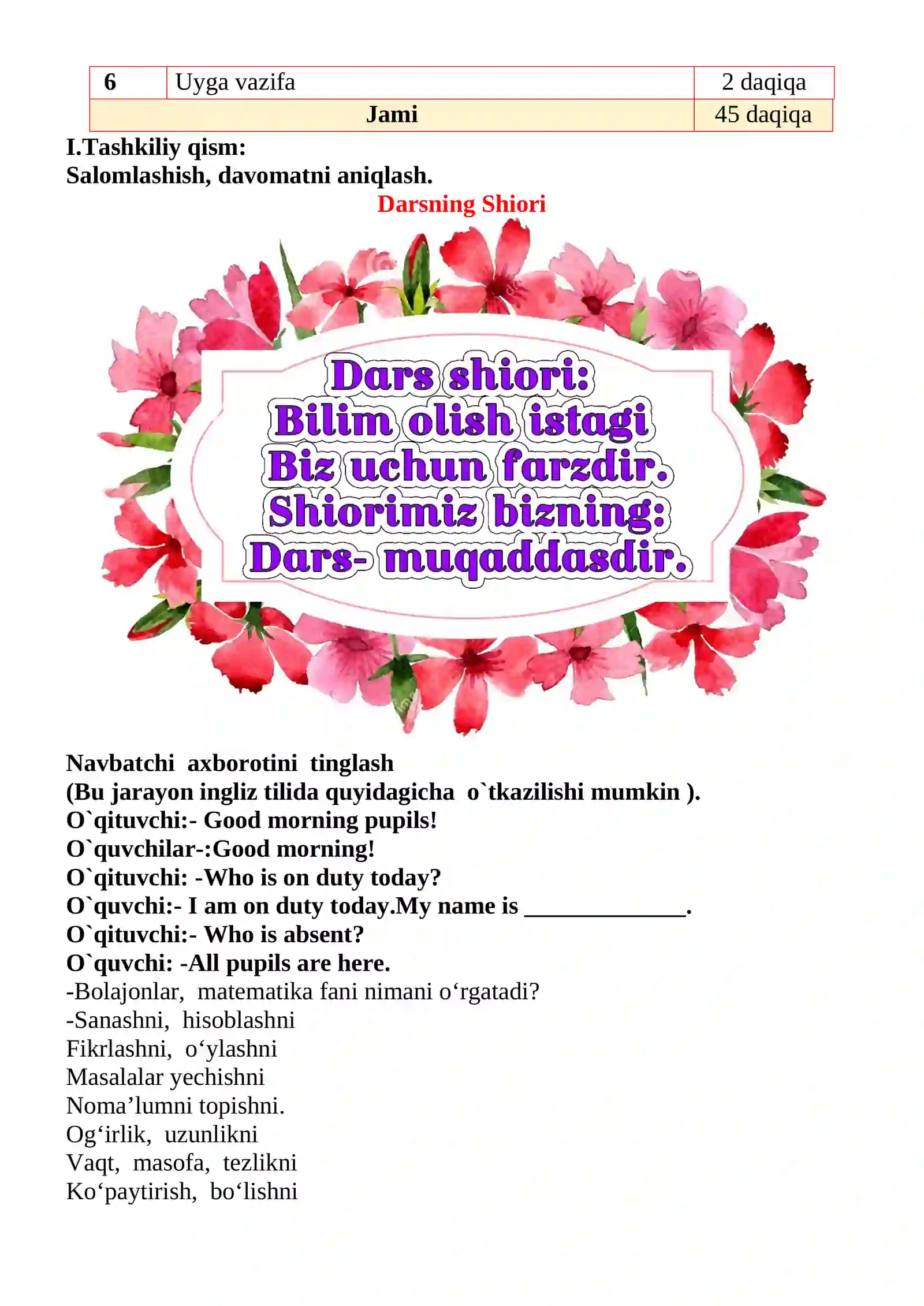 Masalalar yechish 1-sinflar uchun Matematika fanidan dars ishlanmasi 3