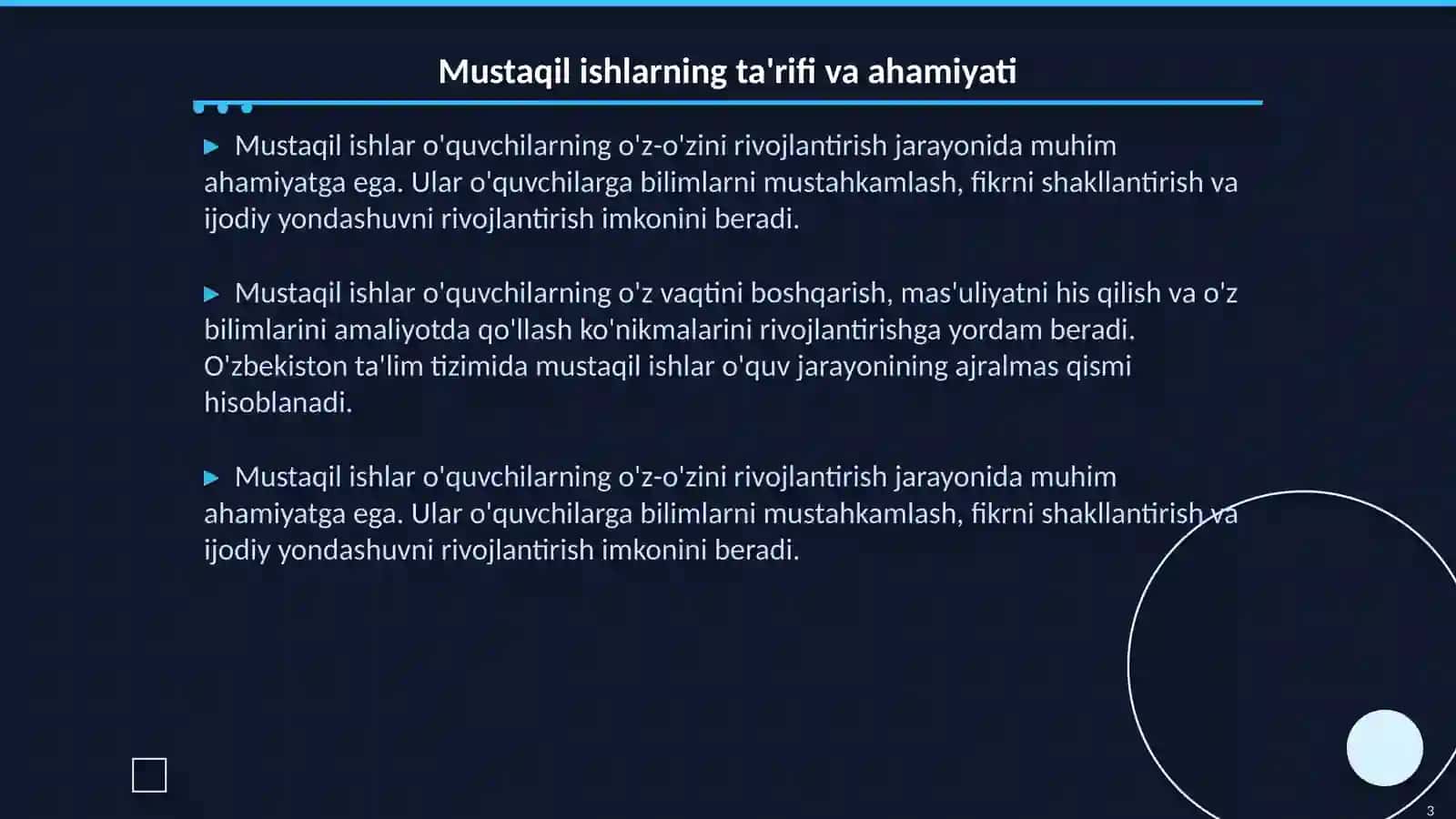 Oʻquvchilarning mustaqil ishlarini tashkil etish 3