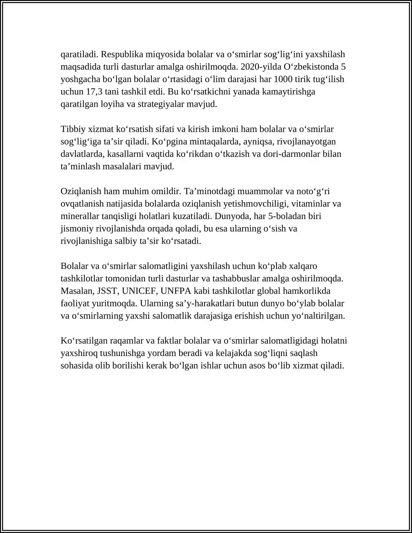 BOLALAR VA OʻSMIRLAR GIGIYENASINING UMUMIY ASOSLARI 4