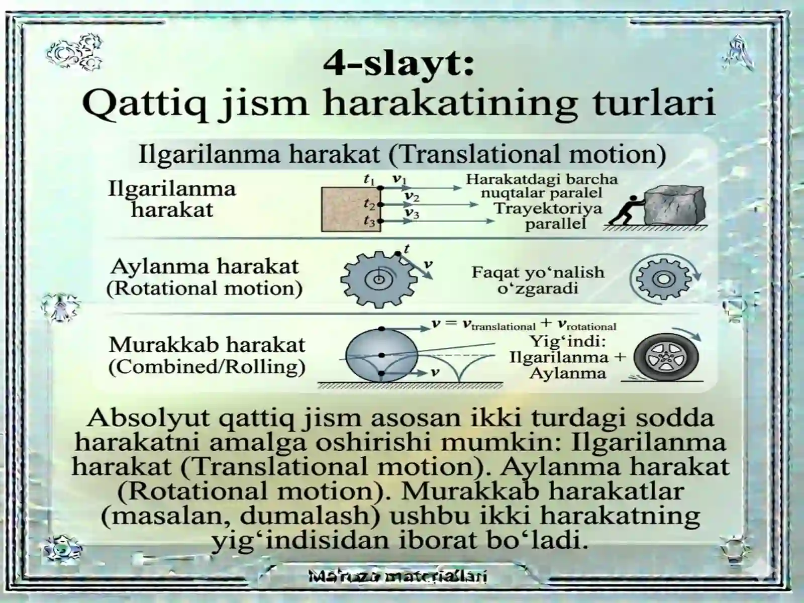Absolyut qattiq jism tushunchasi. Qattiq jismning ilgarilanma harakati.fizifizika 4