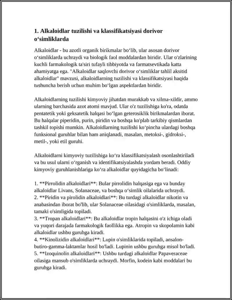ALKALOIDLAR SAQLOVCHI DORIVOR OʻSIMLIKLAR TAHLIL AKSITID ALKALOIDLAR 4
