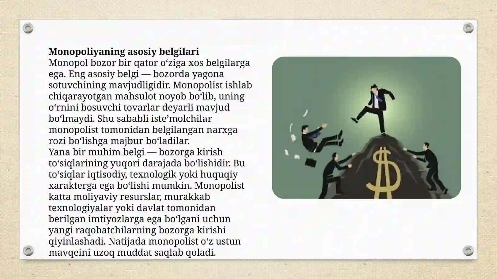 Monopoliya, oligopoliya va monopolistik raqobat 4