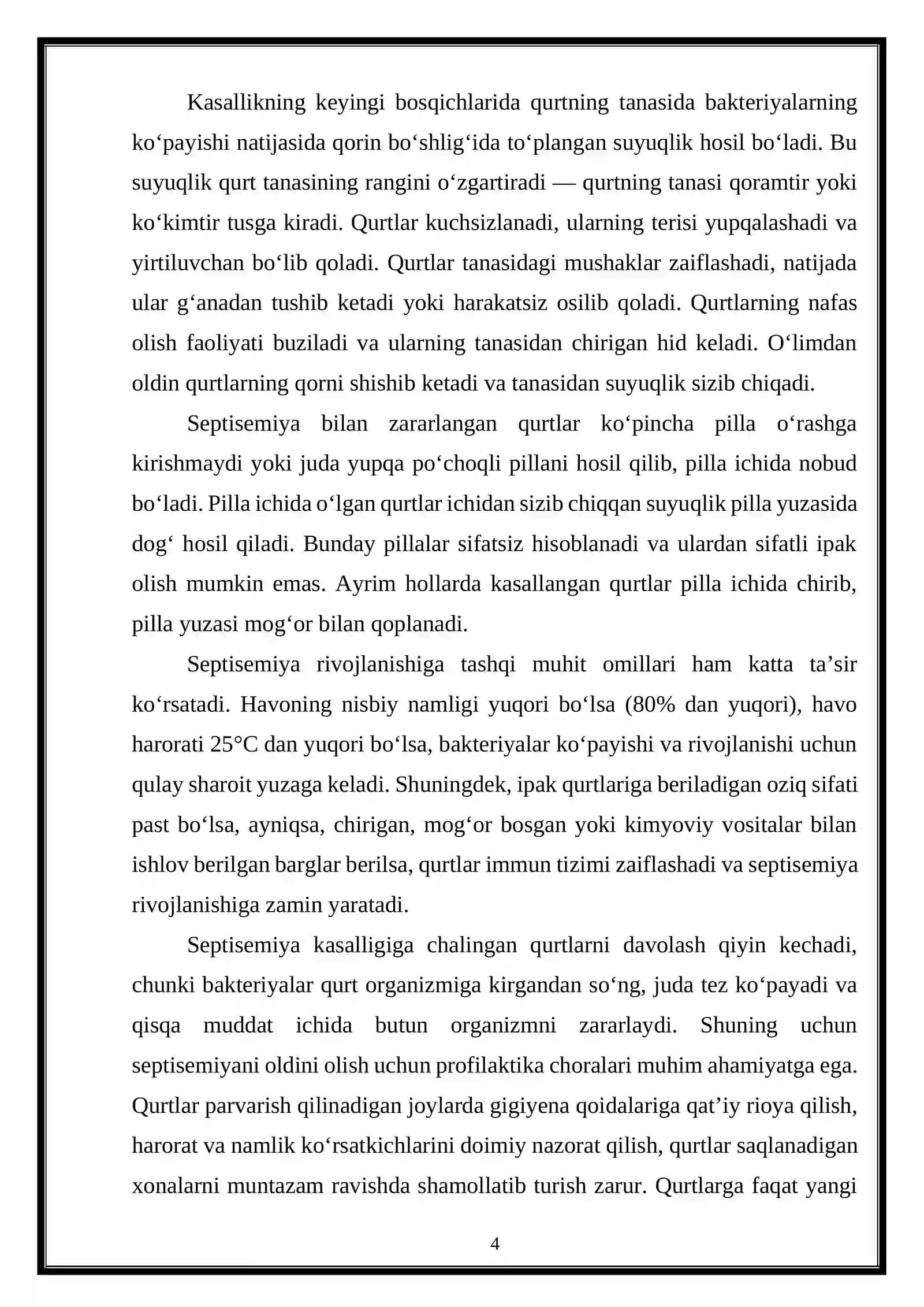 Tut ipak qurtining septisnmiya-qon chirish kasalligi va uning alomatlari 4