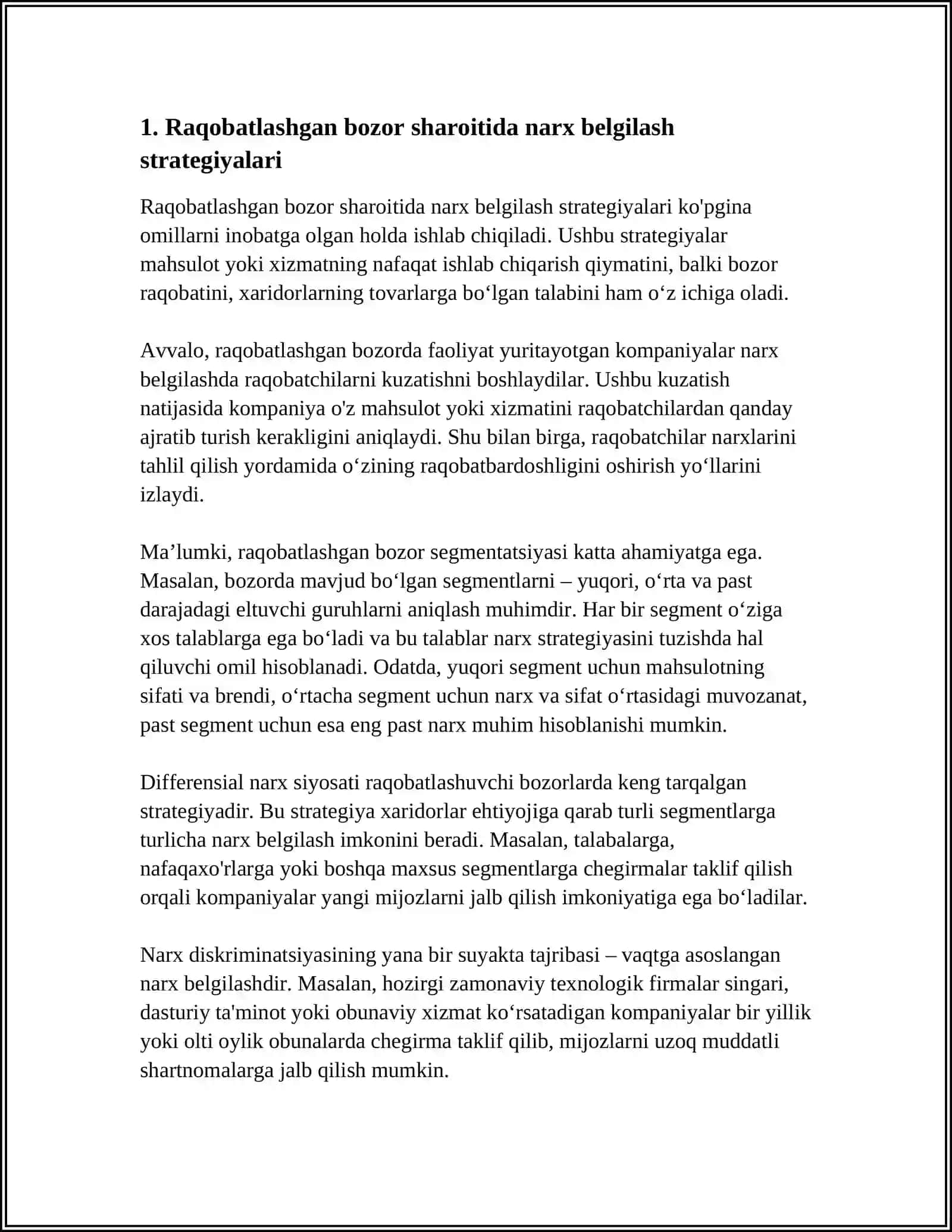 RAQOBATLASHGAN BOZORDA, QISQA MUDDATLI ORALIQDA FIRMA FOYDASINI MAKSIMALLASHTIRISH VA UNING TAKLIFI 4