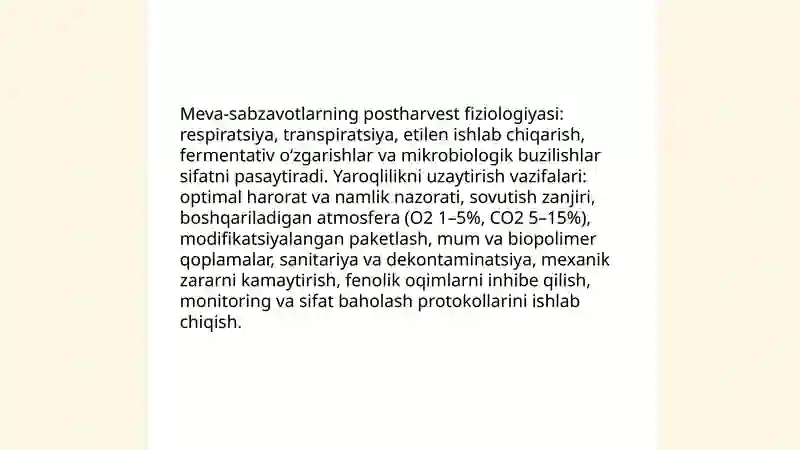 Meva sabzavotlarni saqlash va qayta ishlash fanining maqsadi va vazifalari 4