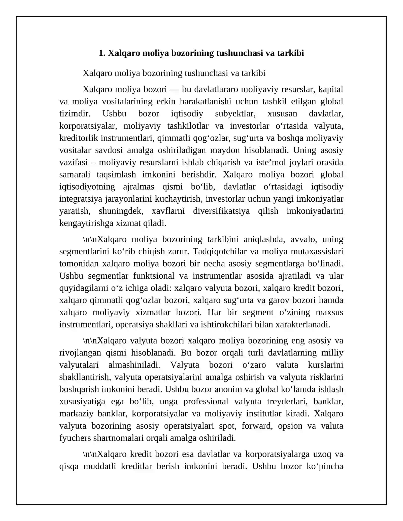 Xalqaro moliya bozori: tarkibi, asosiy ishtirokchilari va rivijlanish tendensiyalari 4