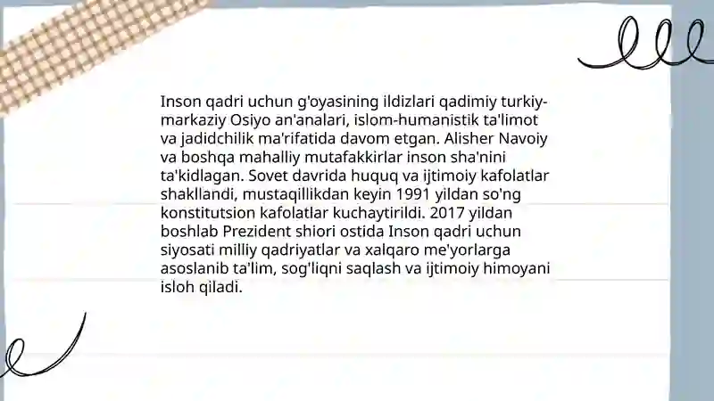 Inson qadri uchun" g'oyasi - Yangi O'zbekiston taraqqiyot strategiyasining bosh tamoyili 4