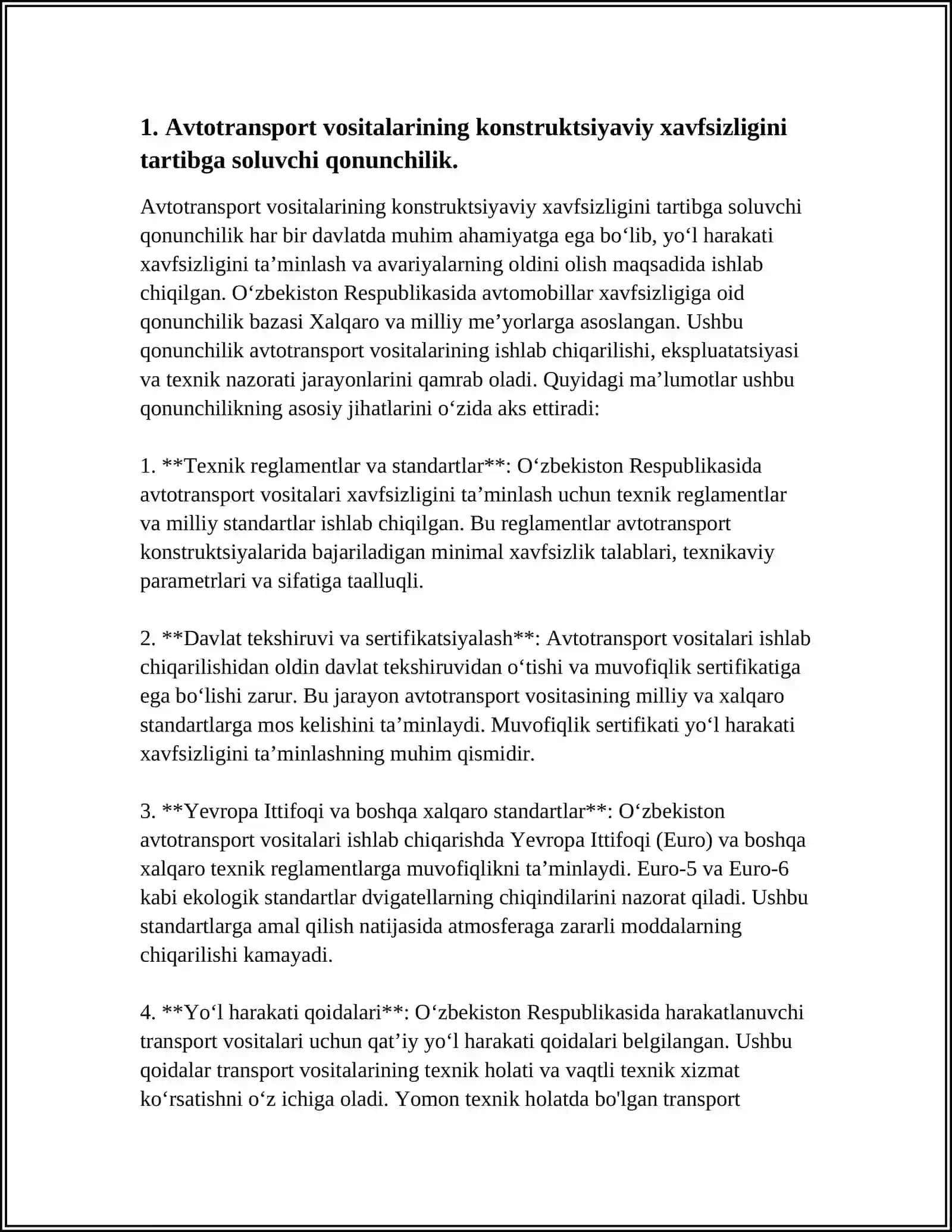 AVTOTRANSPORT VOSITALARI KONSTRUKTIV XAVFSIZLIGINI TAʼMINLASH 4
