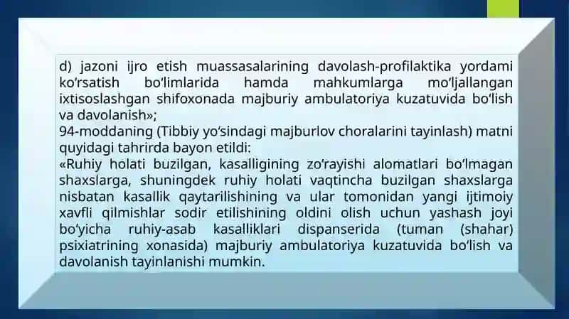 TIBBIY YO'SINDAGI MAJBURLOV CHORALARINI QO'LLASH 4