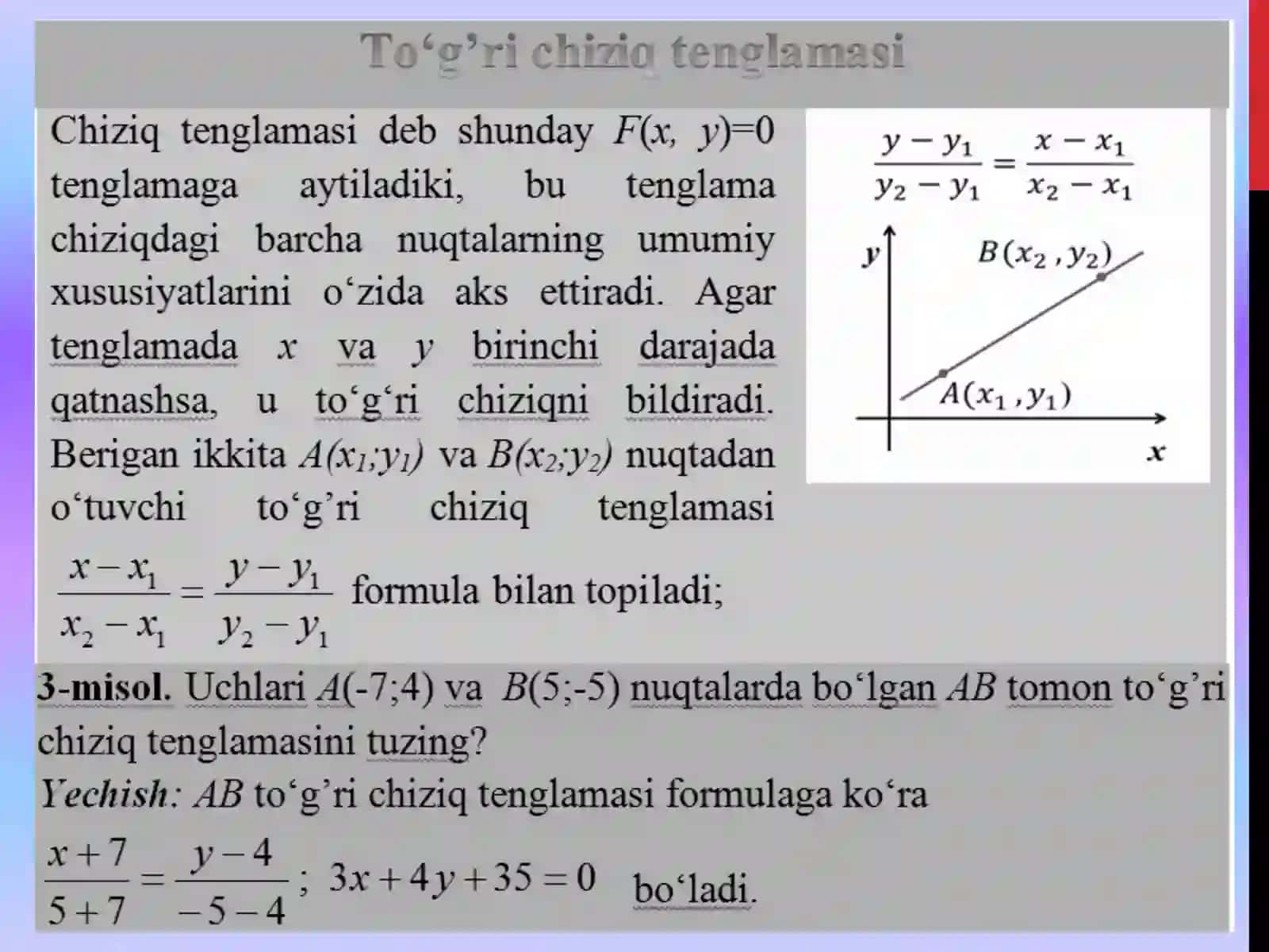 Tekislikda analitik geometriya. To‘g‘ri chiziq va uning tenglamalari 4