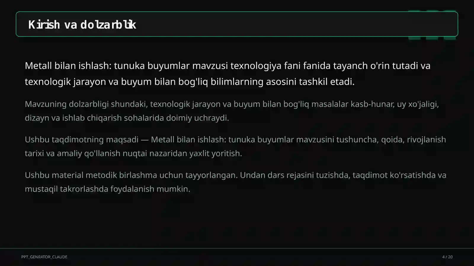 Metall bilan ishlash: tunuka buyumlar (6-sinf) 4
