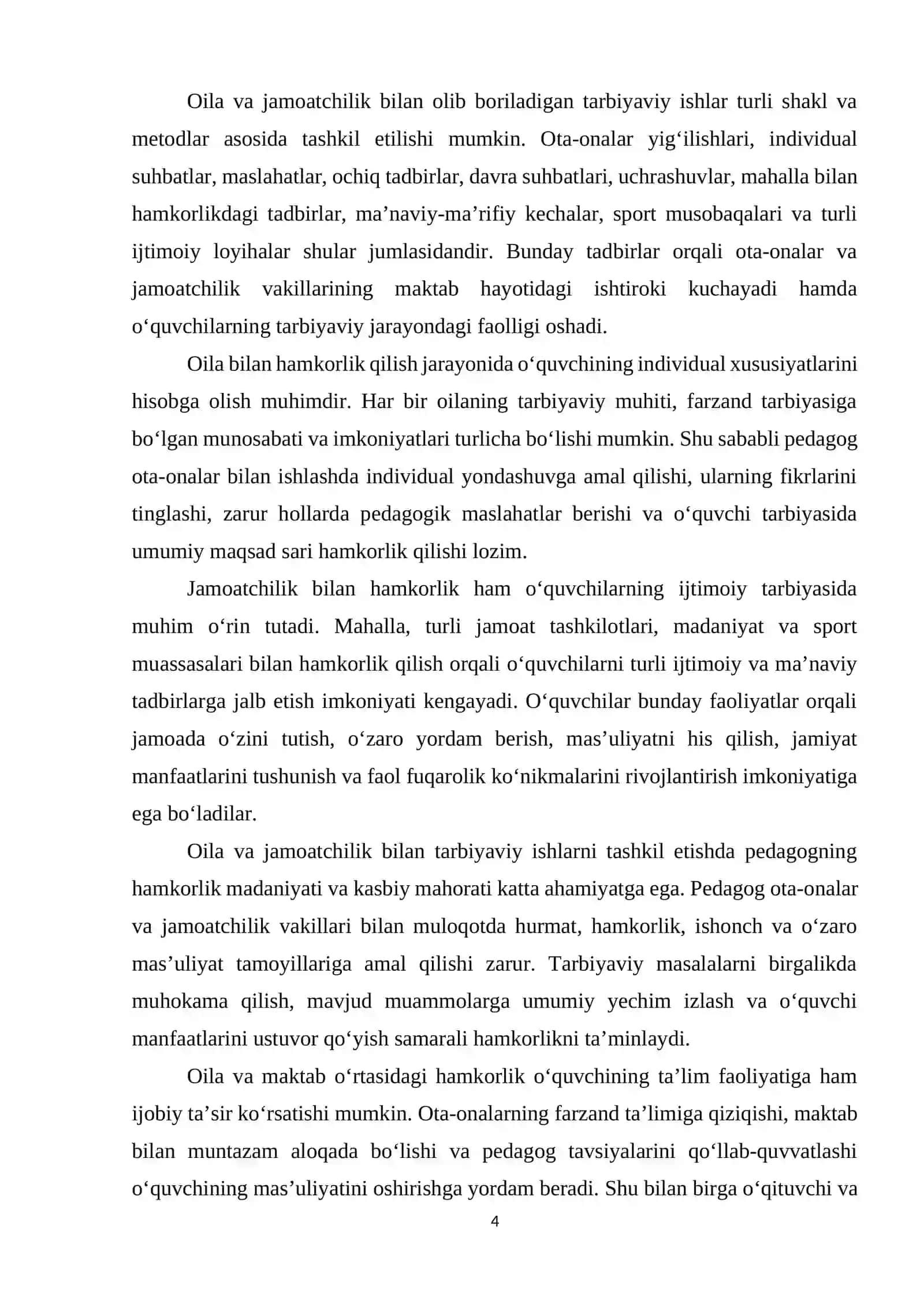 Oila va jamoatchilik bilan olib boriladigan tarbiyaviy ishlar metodikasi 4