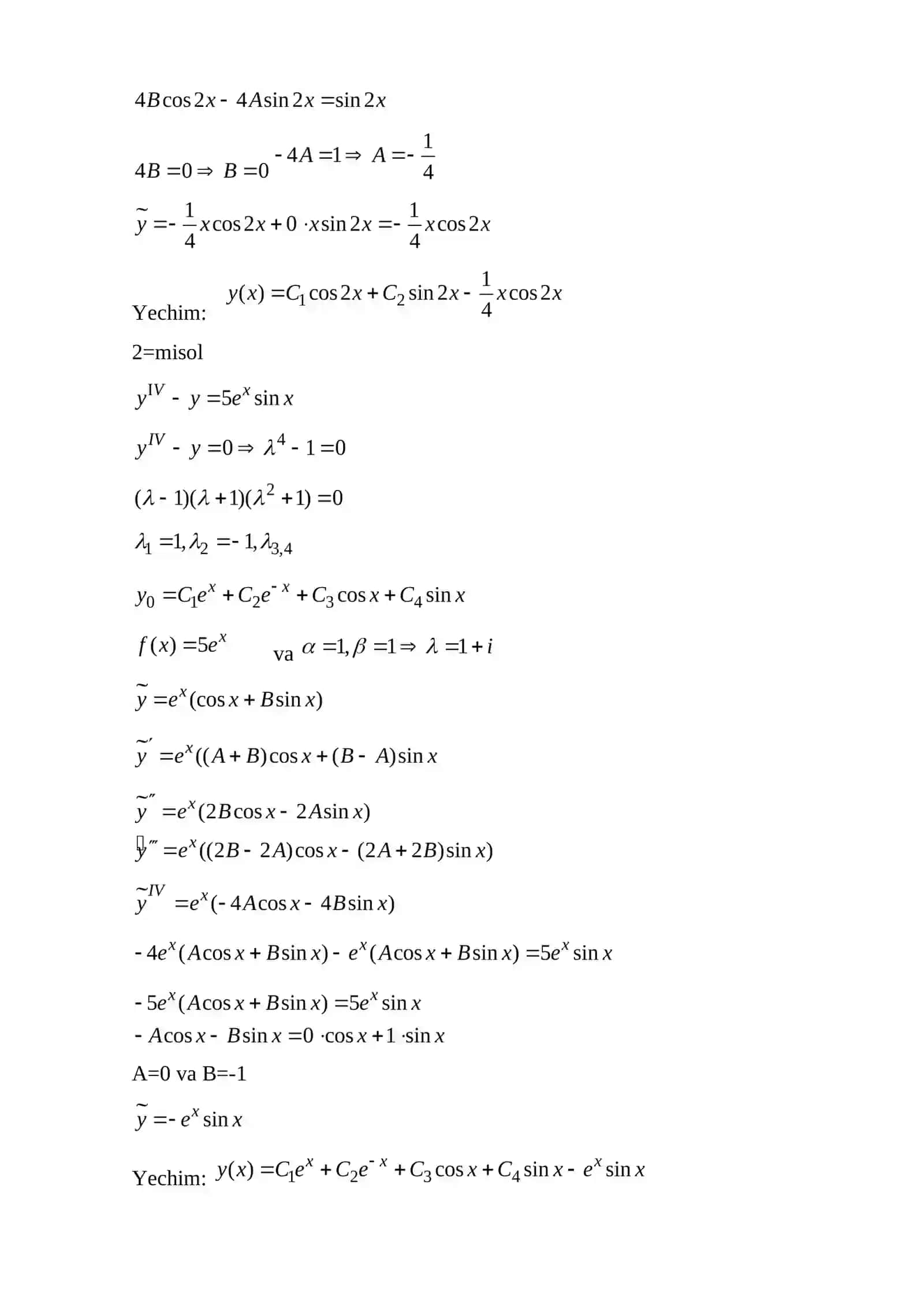 Differensial Tenglamalar va Matematik Fizika 4