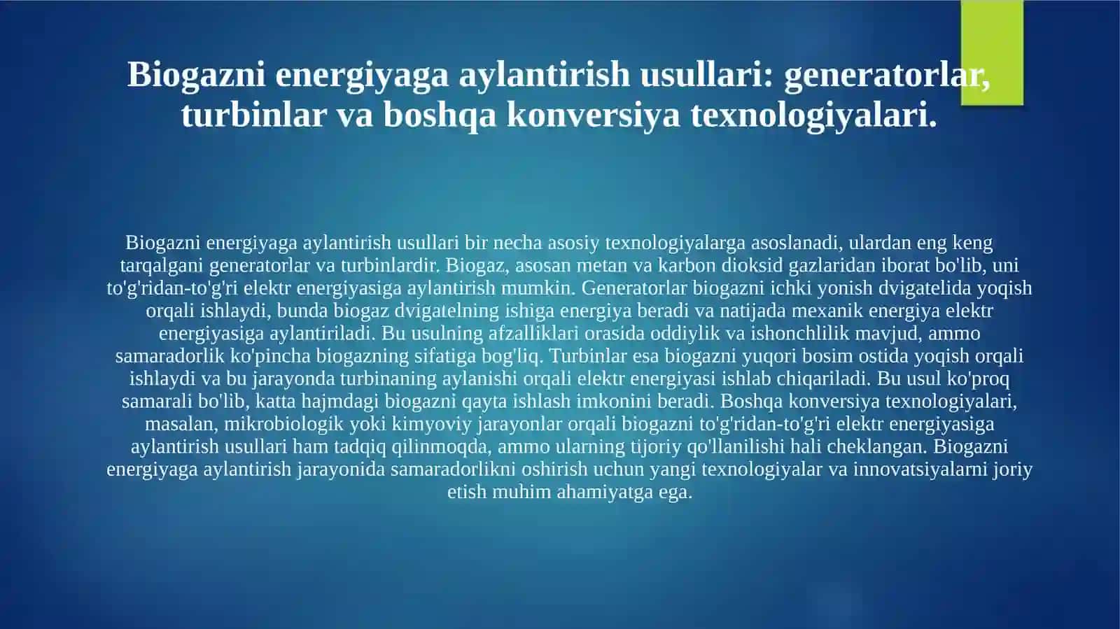 Biogazdanelektrenergiyasiolishtexnologikzanjiri 4
