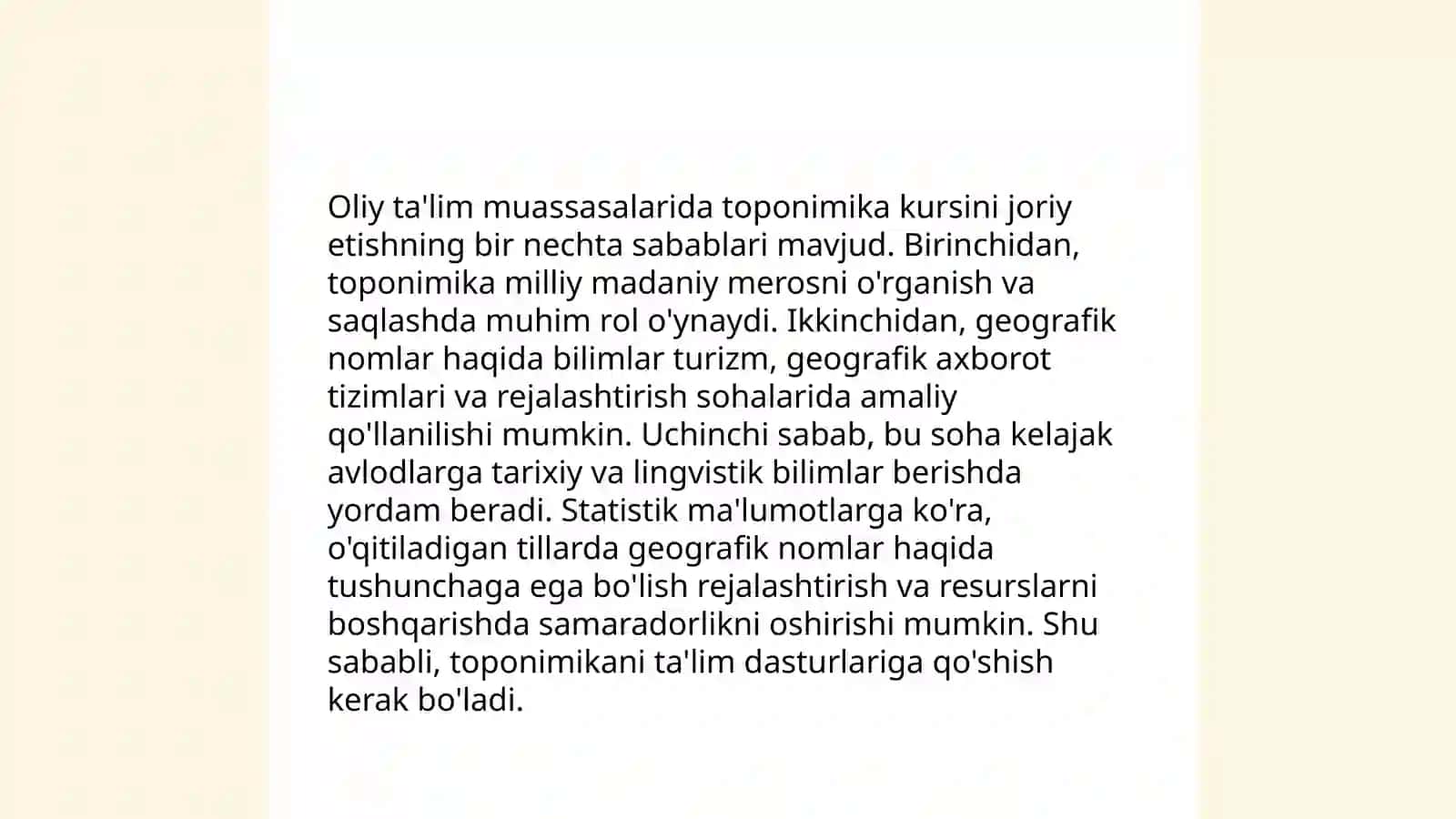 Toponimikaning oliy talim muassasalarida o‘qitishning zaruriyati 4