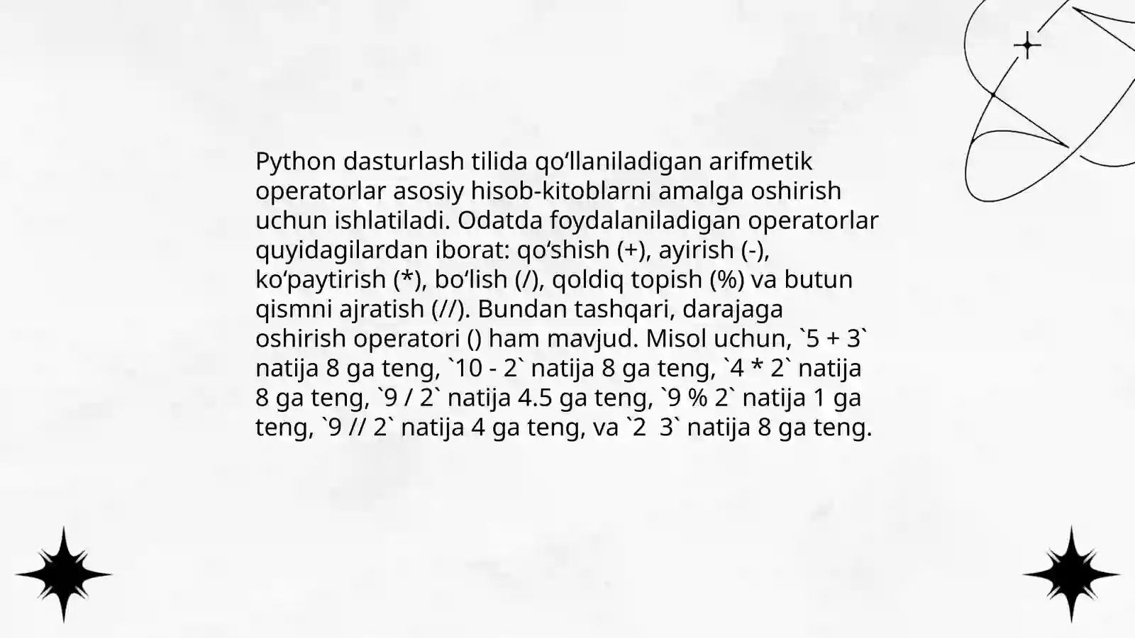Python dasturlash tilida arifmetik operatorlar va ularning qo‘llanilishi 4