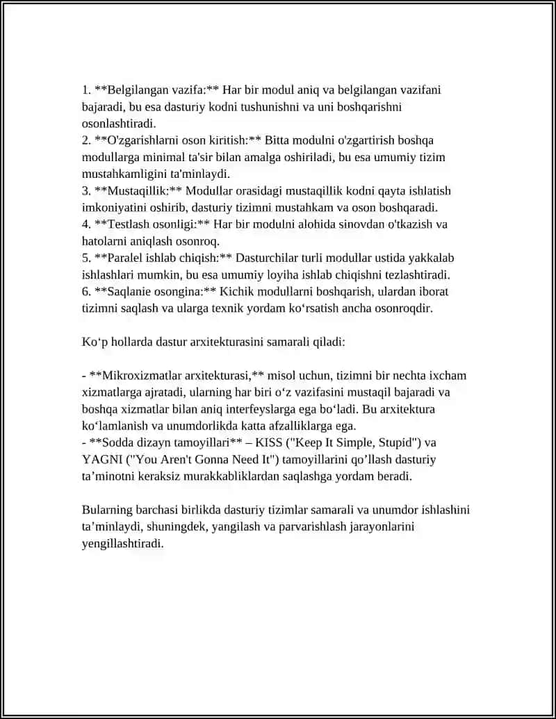 Dasturning unumdor ishlashi uchun qo‘yiladigan shartlar va yuqori unumdorlik 4