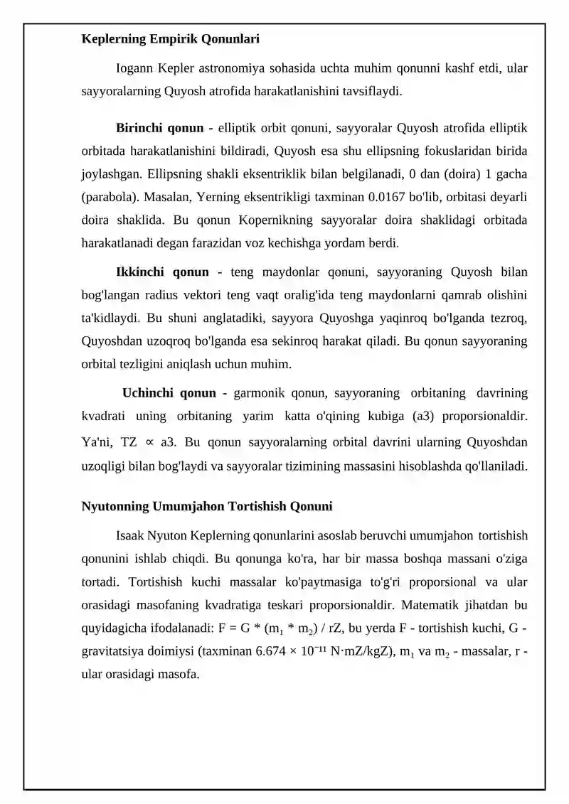Kepler qonunlari.Butun olam tortishish qonuni 4