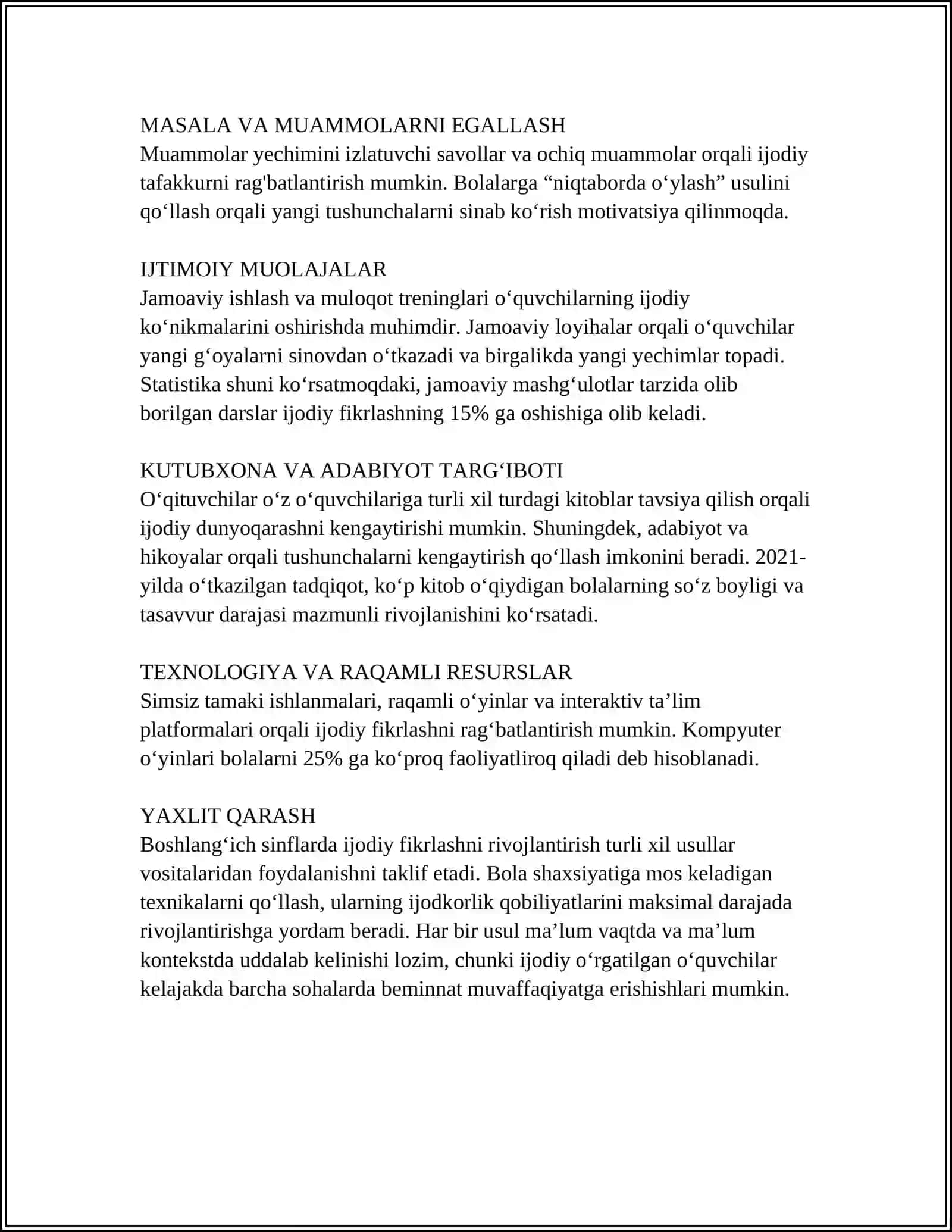 BOSHLANGʻICH SINFLARDA KREATIVLIKNI SHAKLLANTIRISH 4