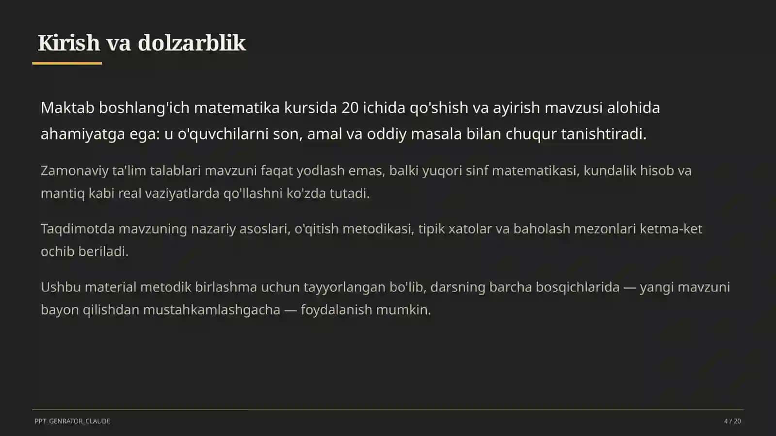 20 ichida qo'shish va ayirish (1-sinf) 4