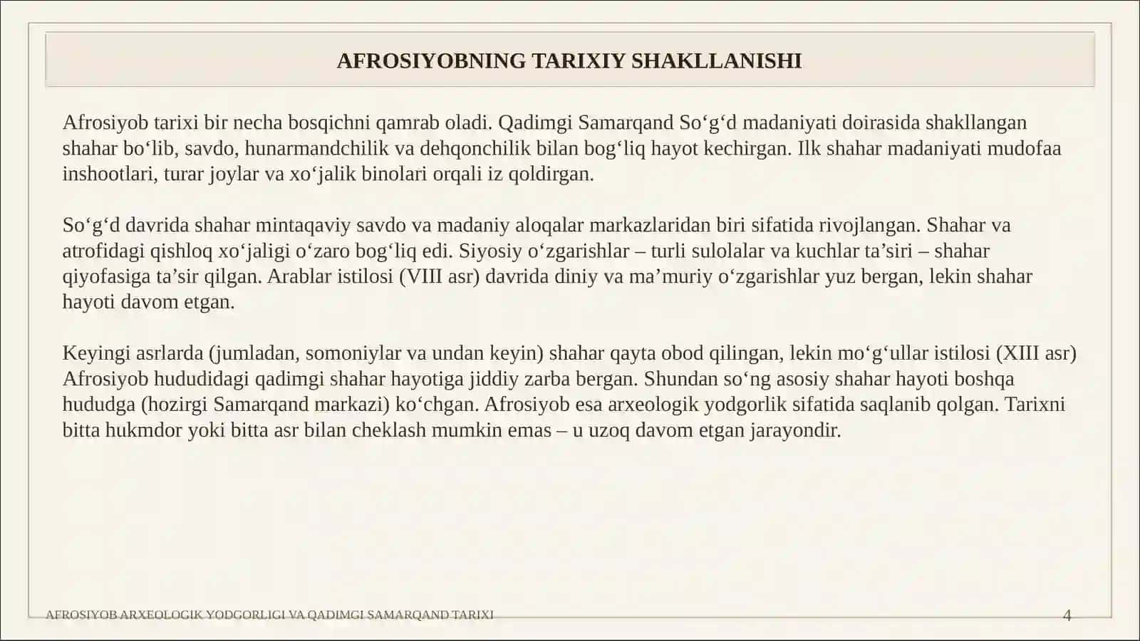 AFROSIYOB ARXEOLOGIK YODGORLIGI VA QADIMGI SAMARQAND TARIXI 4