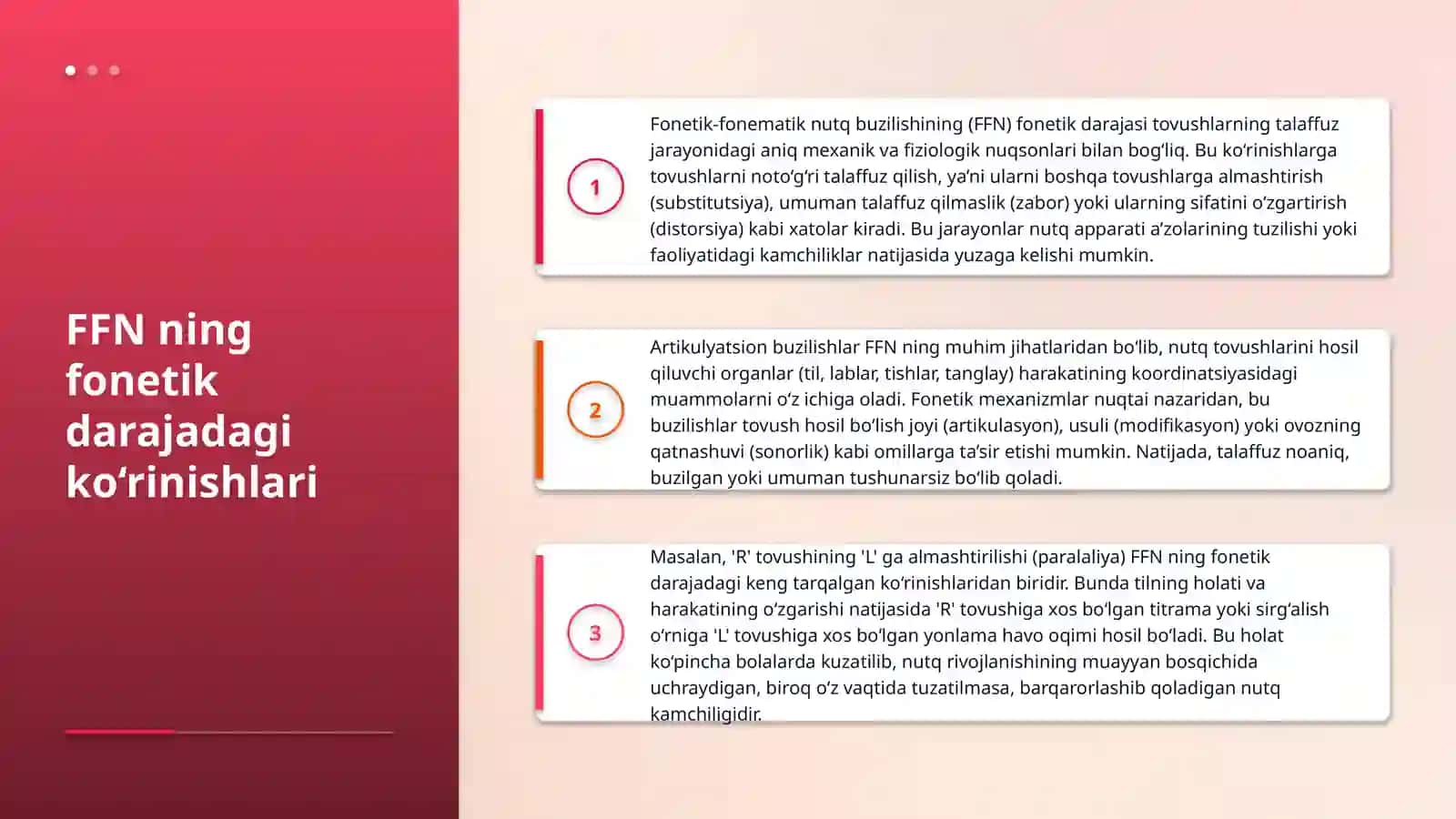 Fonetik-fonematik nutq buzilishini (FFN) turli darajadagi ko‘rinishlari va tavsifini tahlil qilish 4
