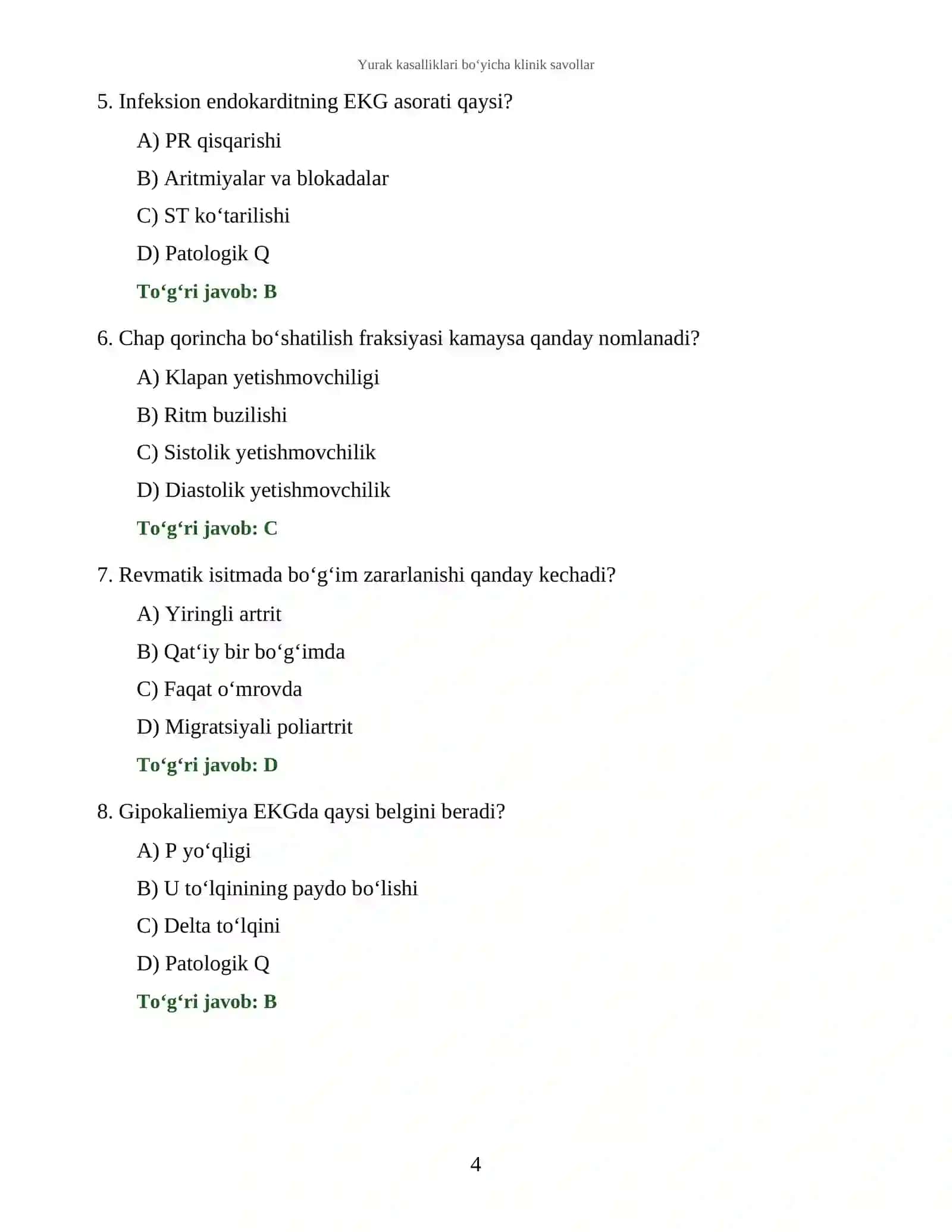 Yurak kasalliklari bo‘yicha klinik savollar 4