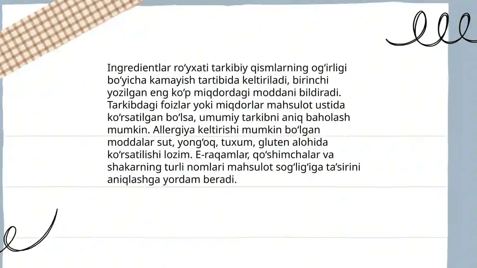 Oziq-ovqat mahsulotlarining tarkibi, foydali va zararli xususiyatlarini yorliqlari orqali o‘rganish 4