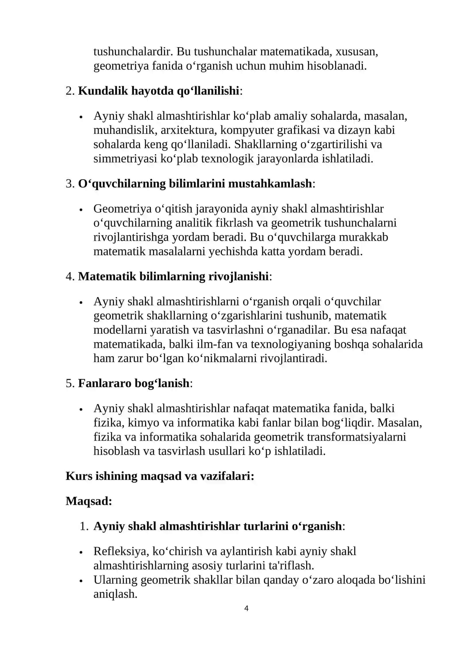 Matematika o`qitish metodikasi fanidan tayyorlagan KURS ISHI 4