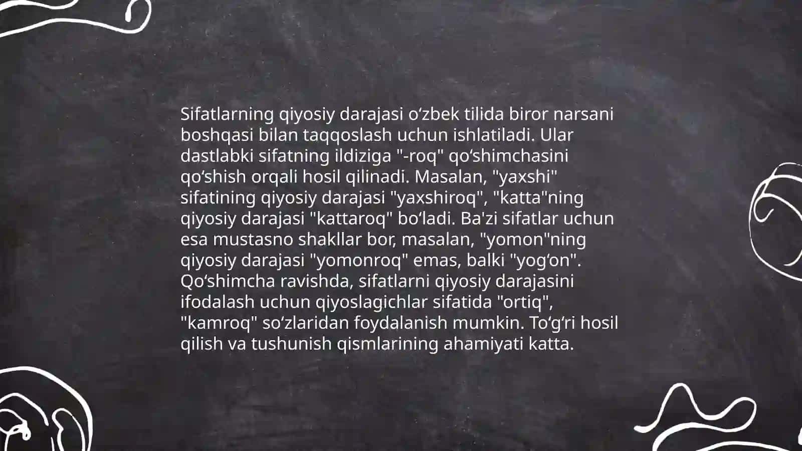 Sifat darajalari. Qiyosiy va orttirma darajadagi sifatlar 4
