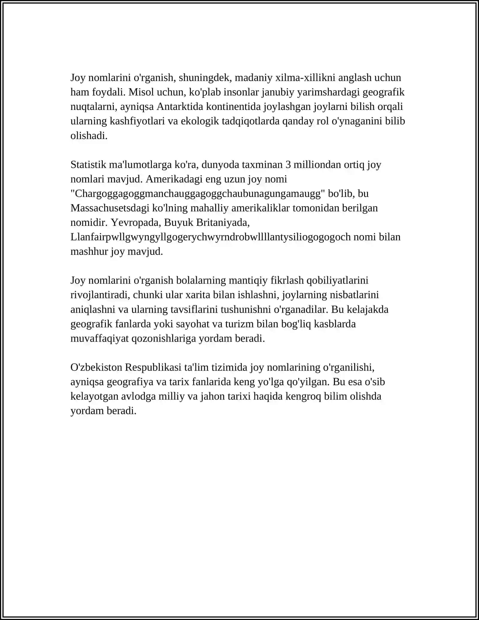 GEOGRAFIYA TA'LIMIDA JOY NOMLARIDAN FOYDALANISHNING AFZALLIKLARI 4