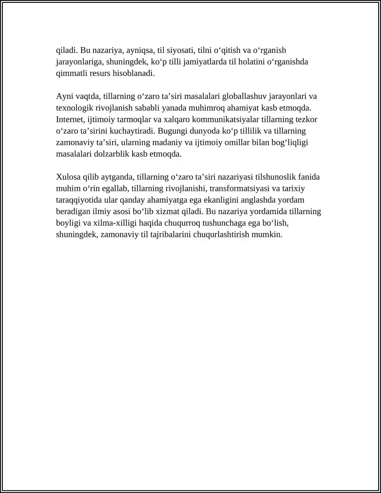 TILLARNING O‘ZARO TA’SIRI, RIVOJLANISH QONUNIYATLARI 4
