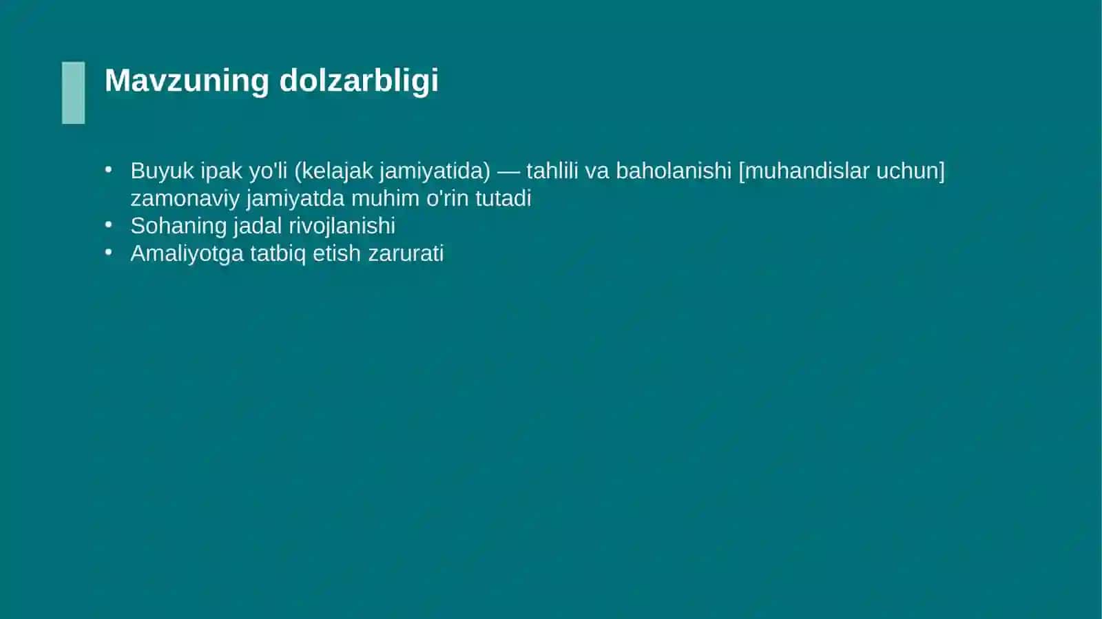 Buyuk ipak yo'li (kelajak jamiyatida) — tahlili va baholanishi [muhandislar uchun] 4