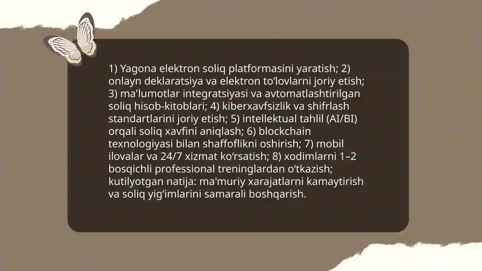 O'zbekiston Respublikasida Soliq siyosatining takomillashtirish yo'llari Rahmonberdiyeva Charos 4