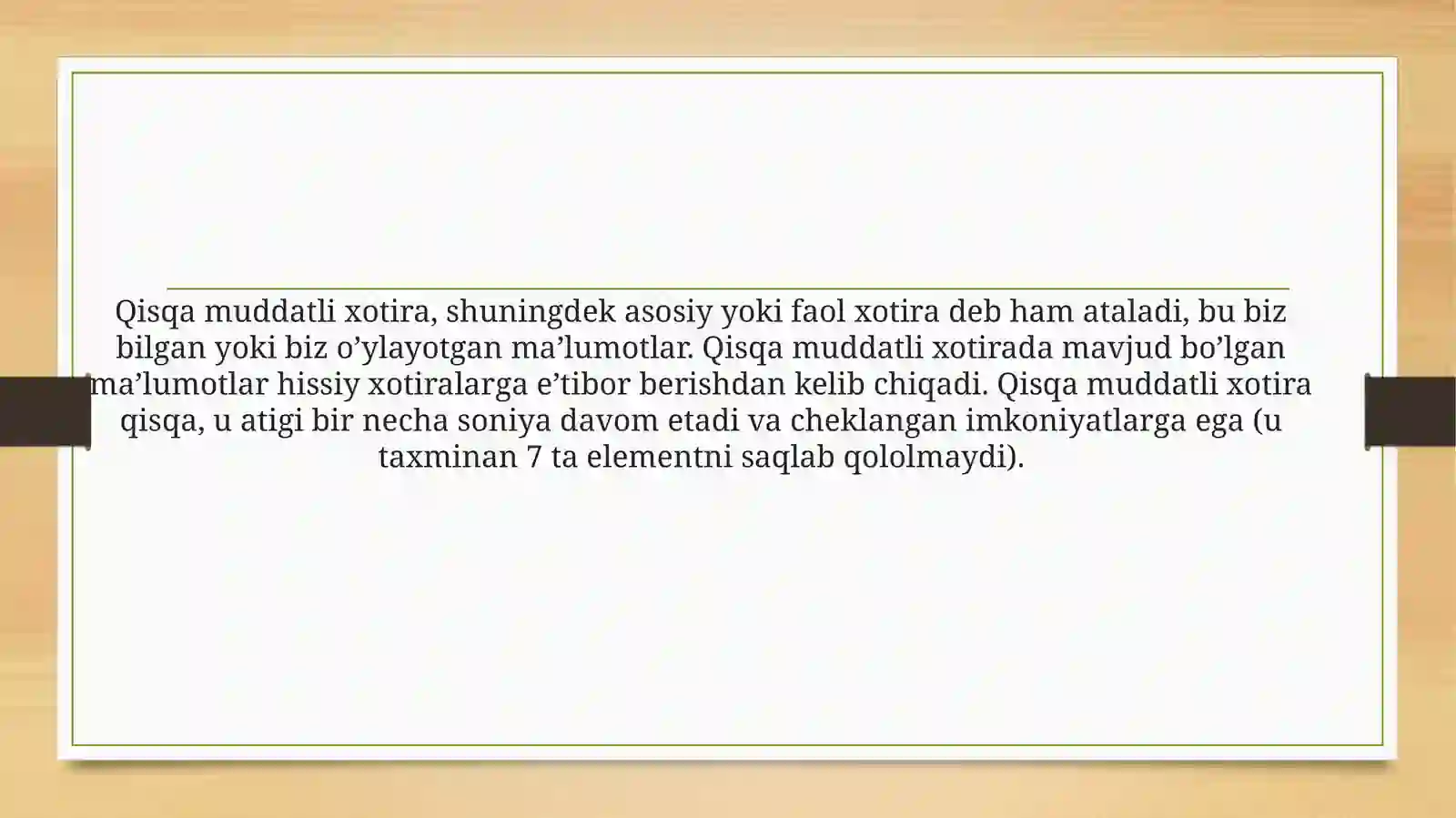 QISQA MUDDATLI XOTIRANI TADQIQ ETISH 4