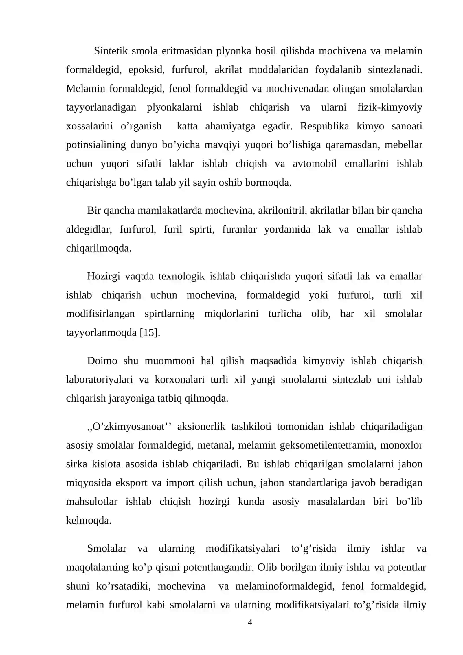 Mochevina-furfurol smolasini olinishi va fizik-kimyoviy xossalari 4