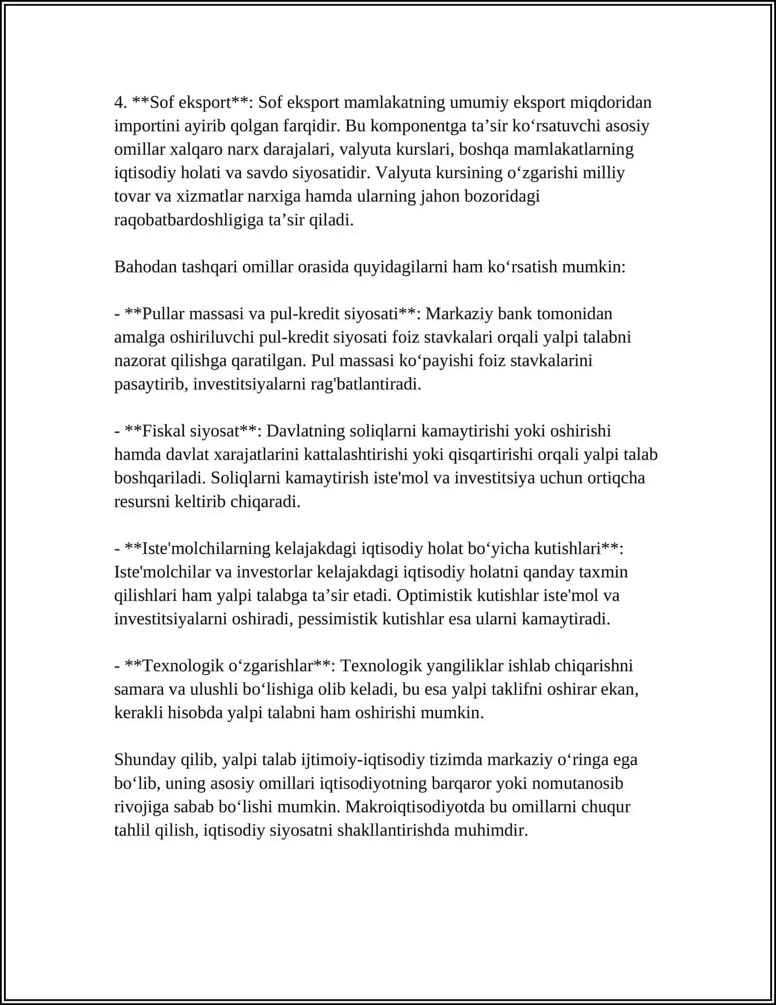 YALPI TALABNING BAHO VA BAHODAN BOSHQA OMILLARI 4