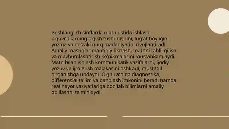 Boshlang'ich ta'limda matn ustida ishlashning maqsad va vazifalari amaliy ahamiyati ma'ruza matnini tayyorlash 4