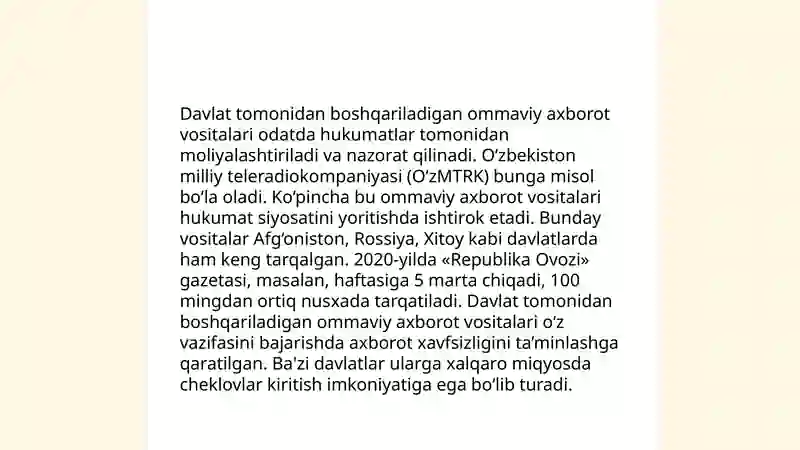 O'zbekiston Respublikasida ommaviy axborotning faoliyati 4