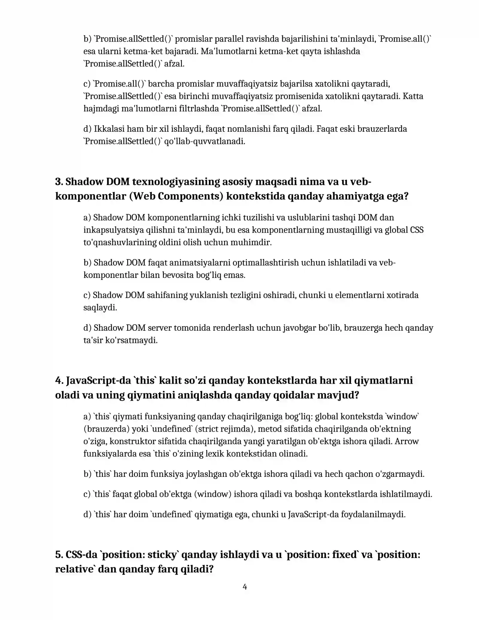 VEB-DASTURLASH ASOSLARI: HTML, CSS VA JAVASCRIPT BO'YICHA BILIMNI SINASH 4