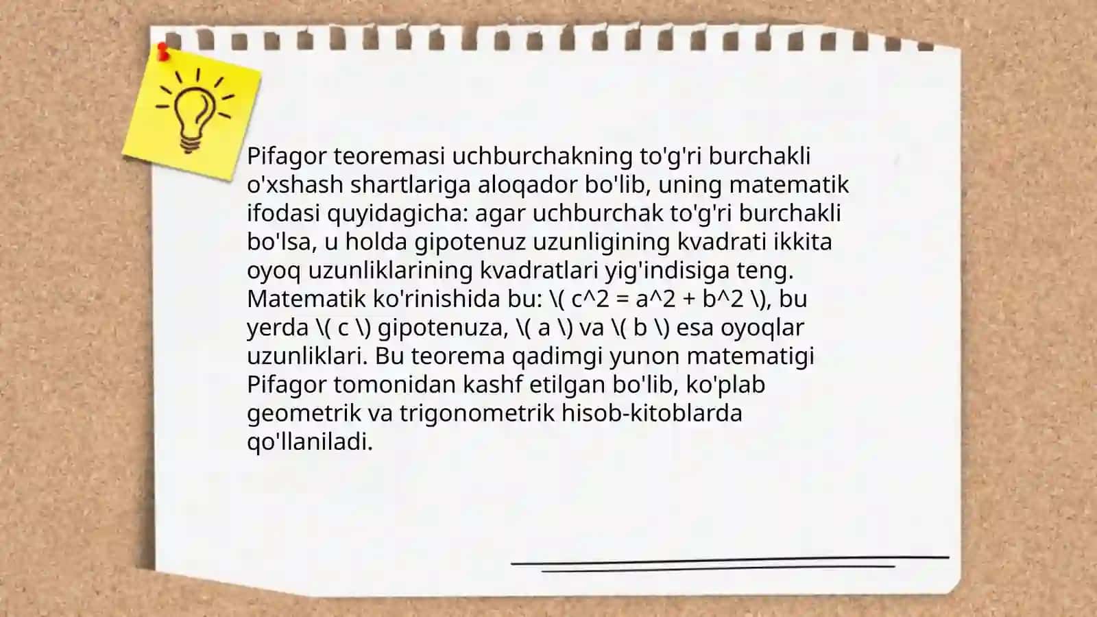 Uyni tamirlash va dizayn loyihasini tayyorlashda Pifagor teoremasining tadbig'i 4