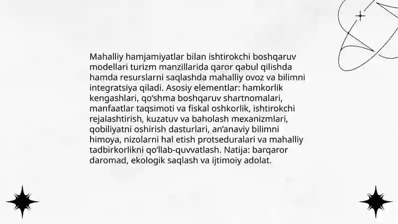 Barqaror turizm manzillarini boshqarishda manfaatdor tomonlar bilan hamkorlik 4