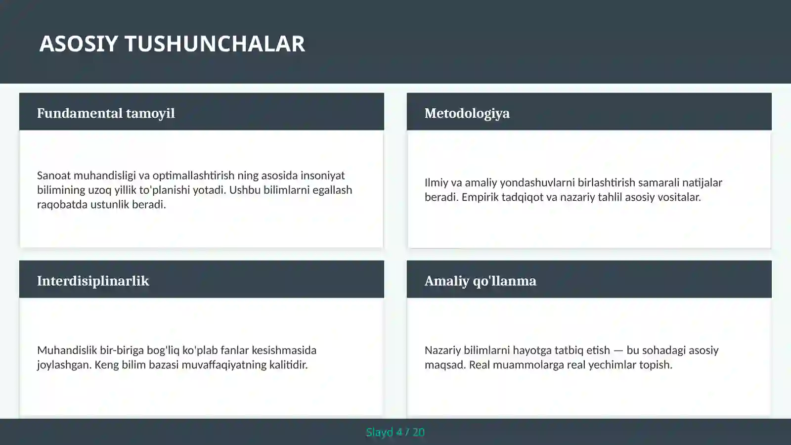 SANOAT MUHANDISLIGI VA OPTIMALLASHTIRISH 4