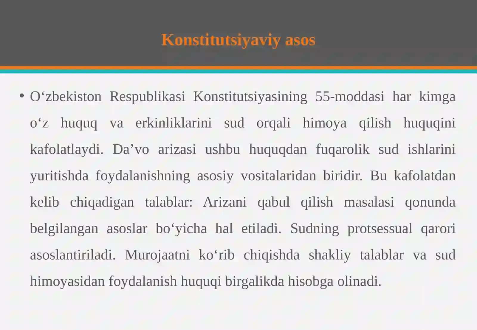 Da’vo arizasiga qo‘yiladigan protsessual talablar 4