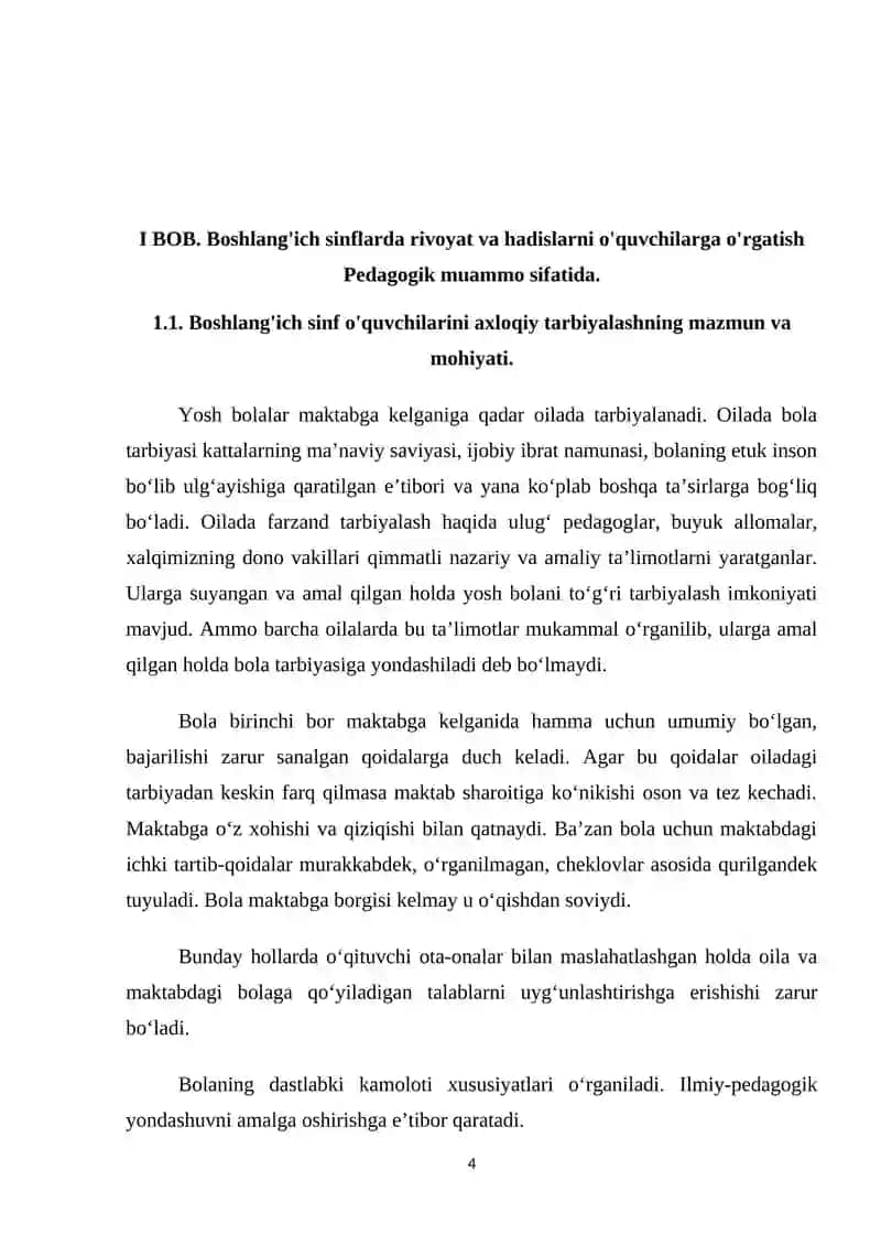 Boshlang'ich sinflarda rivoyat va hadislarni o'rgatish Pedagogik muammo sifatida 4
