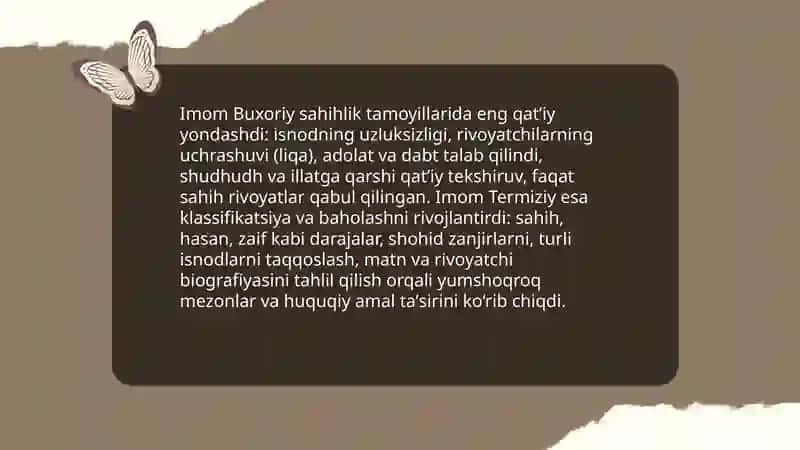 Imom Buxoriy va Imom Termiziy hadis ilmiga qoʻshgan hissalarini qiyosiy tahlili 4