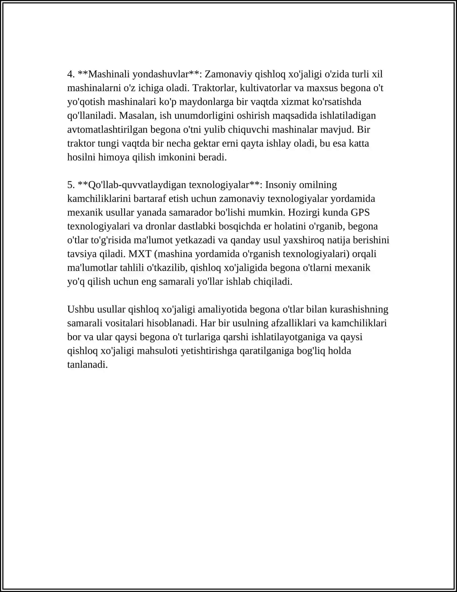 OʻSIMLIK VA DARAXTLAR QATOR ORALARIDAGI BEGONA OʻTLARNI YOʻQOTISHDA MEXANIKAVIY VA KIMYOVIY ISHLOV BERISH USULLARINI BIRGALIKDA QOʻLLASH 4